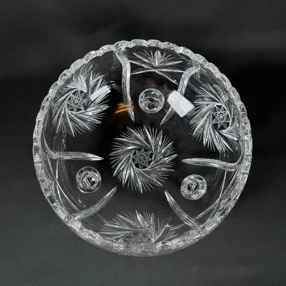 VINTAGE BOHEMIAN CUT CRYSTAL Glass PINWHEEL SERVING CANDY BOWL